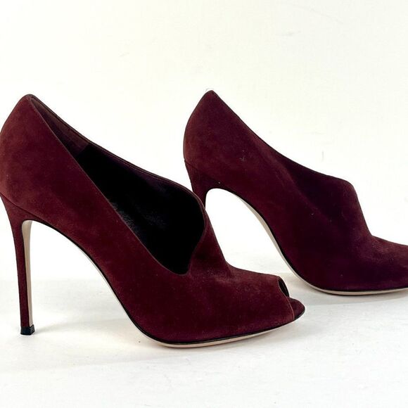 Gianvito Rossi Suede Peep Toe Stiletto Pumps in Red Size 40/9.5 - Picture 3 of 12